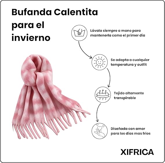 Bufanda de Mujer para Invierno Cuadros Rosa- Blanco