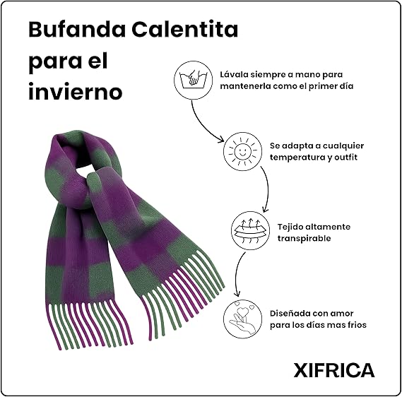 Bufanda de Mujer para Invierno Cuadros Verde-Morado