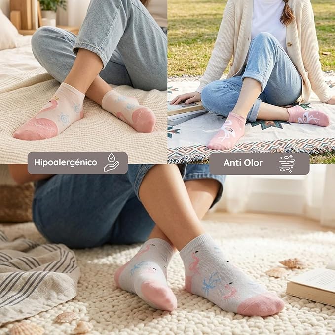 Calcetines tobilleros con estampado de flamencos