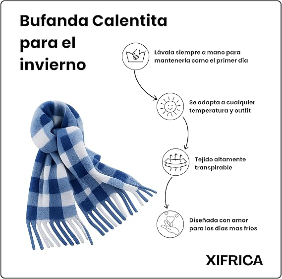 Bufanda de Mujer para Invierno Cuadros Azul-Blanco