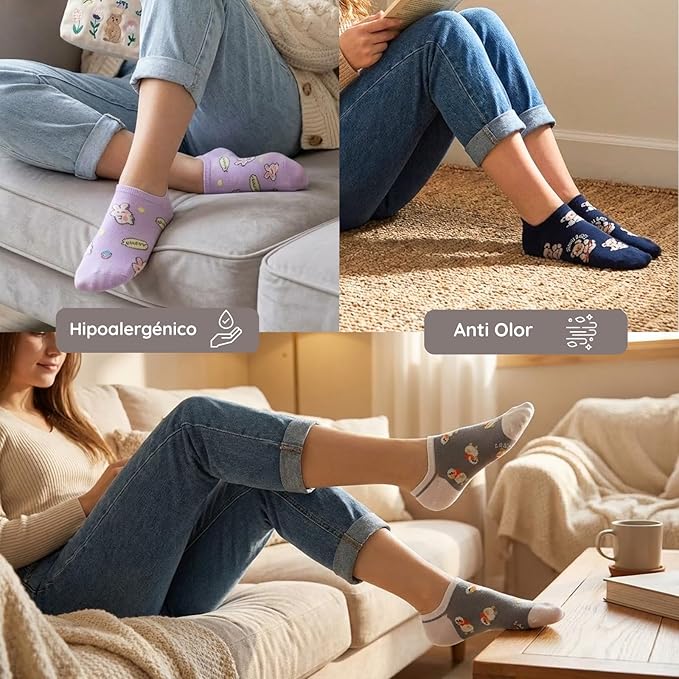 Calcetines tobilleros de animales sobre varios colores