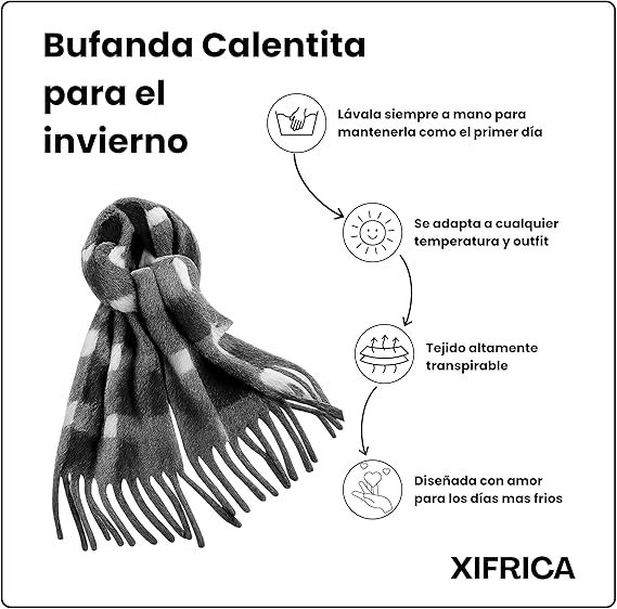 Bufanda de Mujer para Invierno Cuadros Blanco-Negro