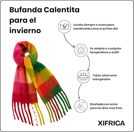 Bufanda de Mujer para Invierno Cuadros Rosa-Verde-Amarillo