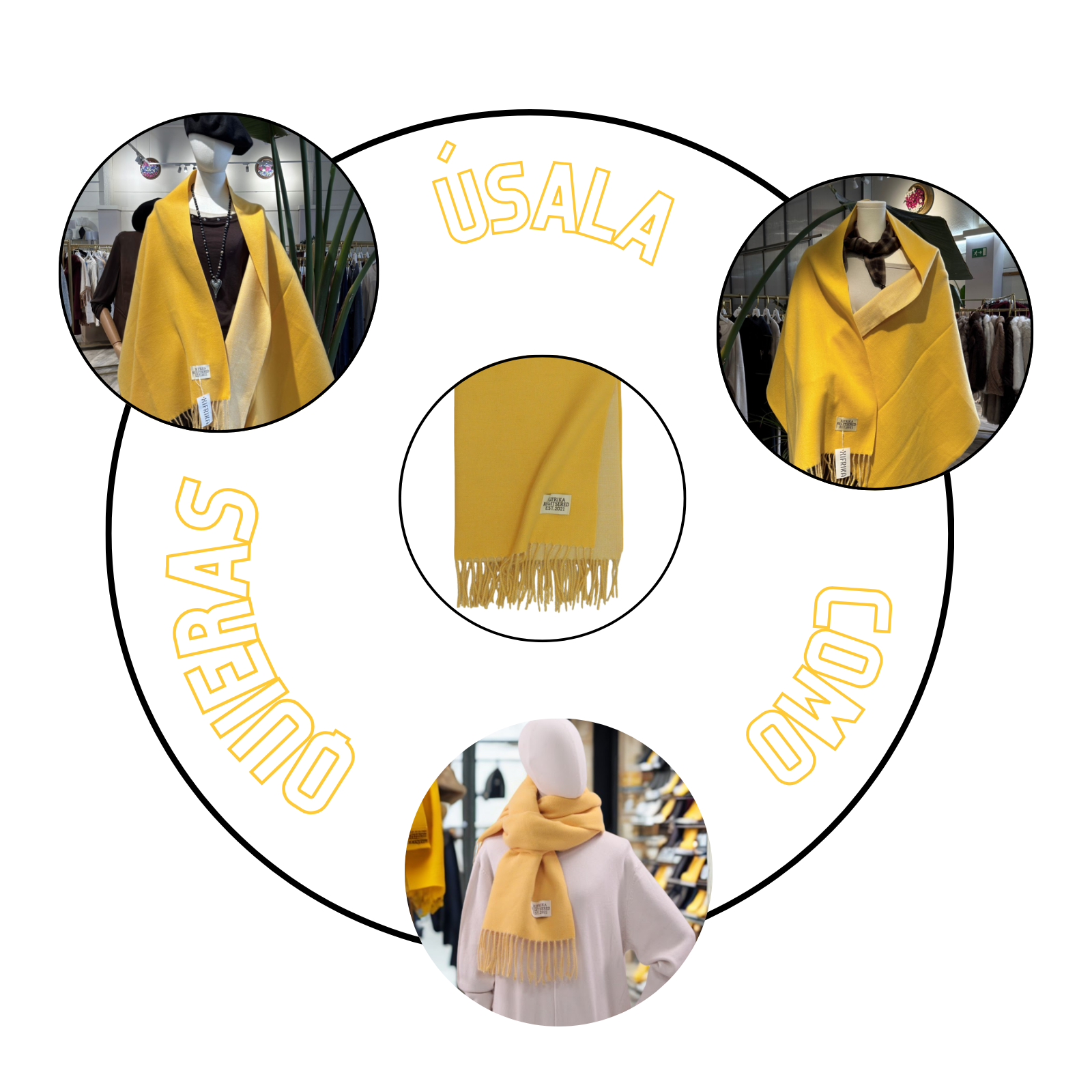 Bufanda Larga para Mujer con Flecos Amarilla XXL