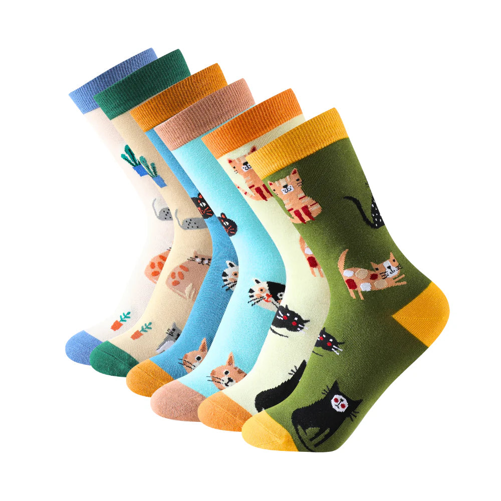 Calcetines mujer con colores y estampados divertidos de gatos
