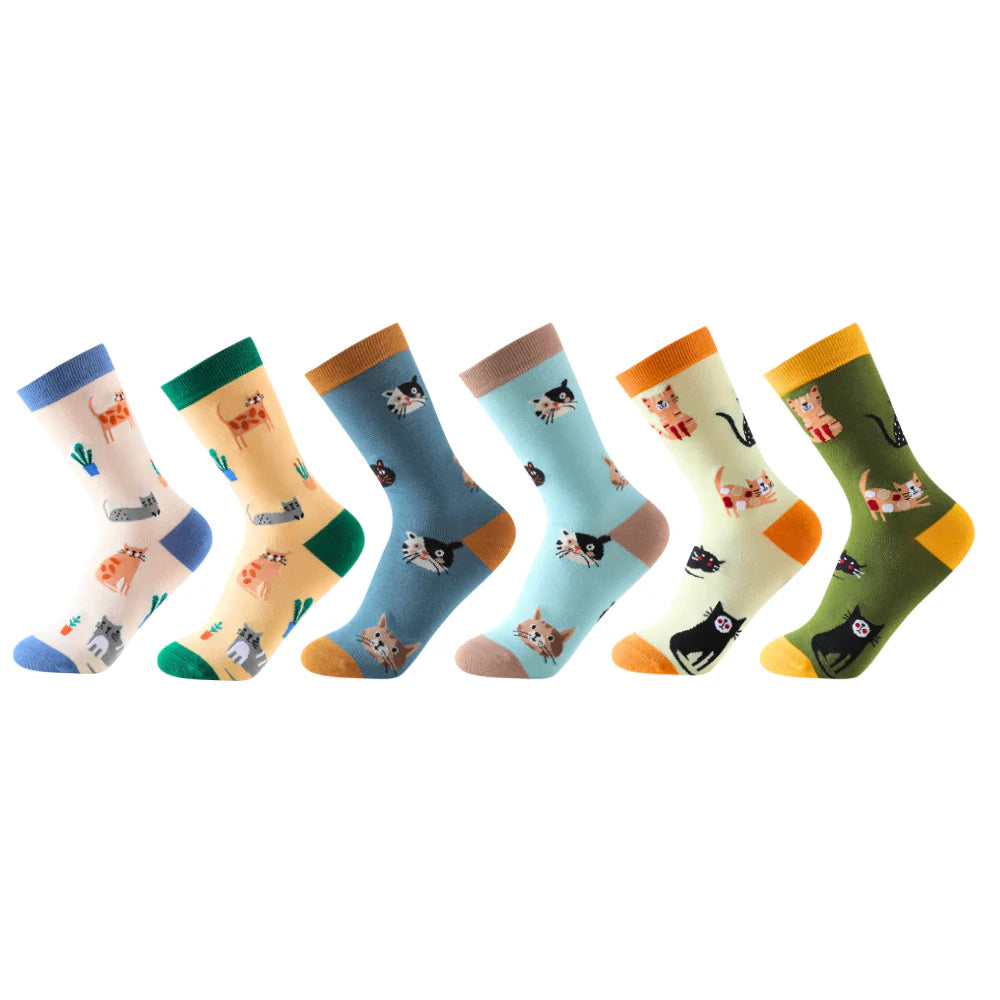Calcetines mujer con colores y estampados divertidos de gatos