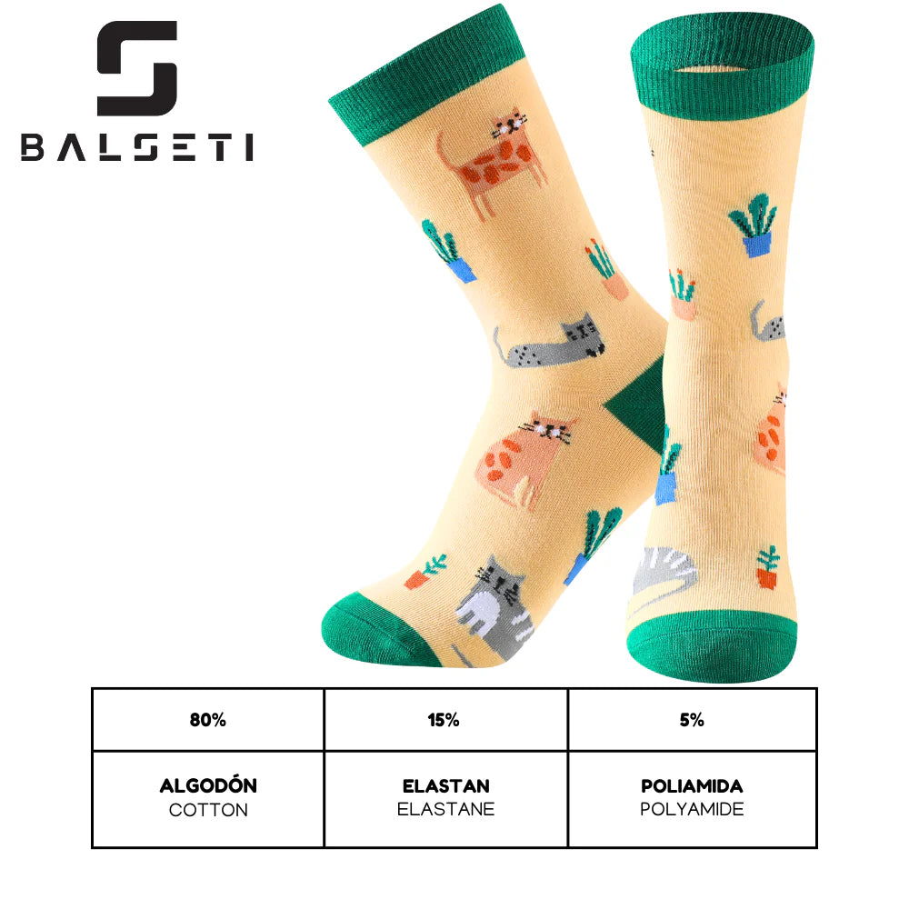 Calcetines mujer con colores y estampados divertidos de gatos