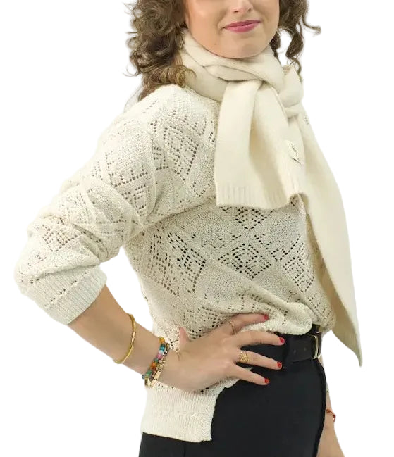 Bufanda Corta de Punto Suave Blanco Roto