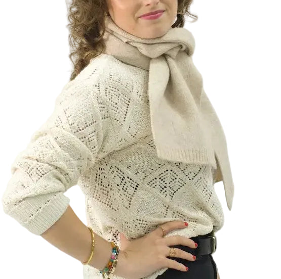 Bufanda Corta de Punto Suave Beige Claro