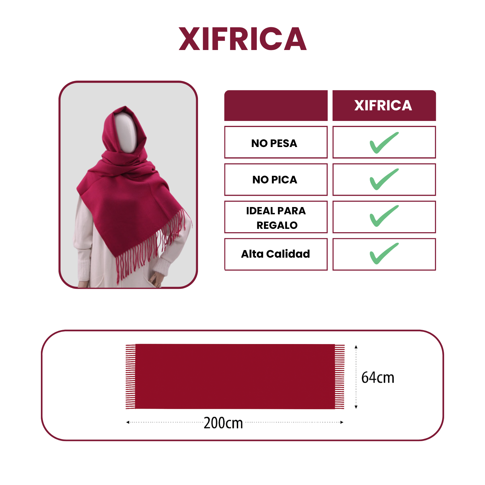 Bufanda Larga para Mujer con Flecos Fucsia