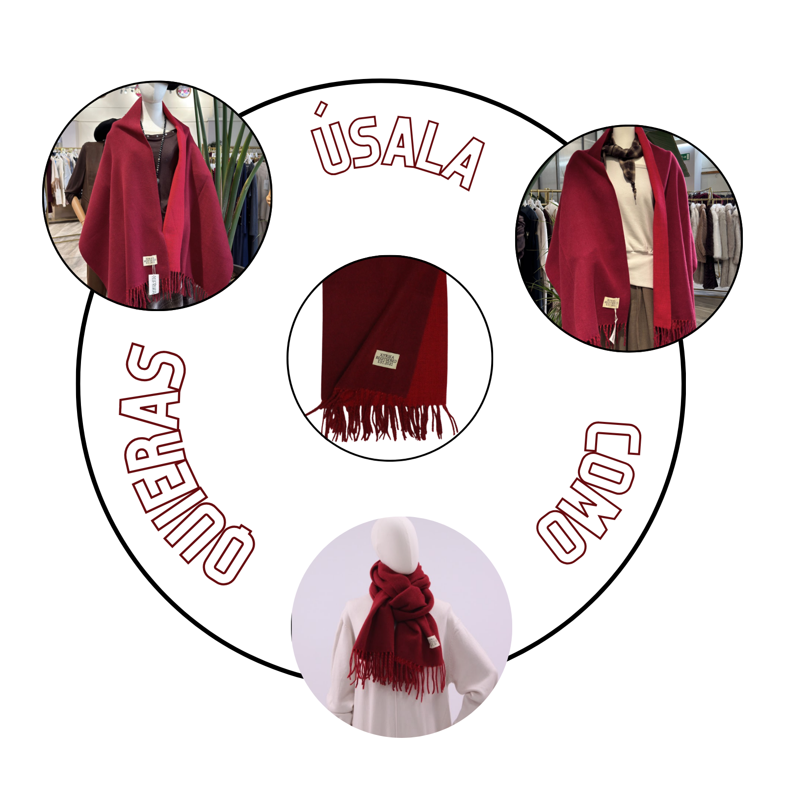 Bufanda Larga para Mujer con Flecos Granate