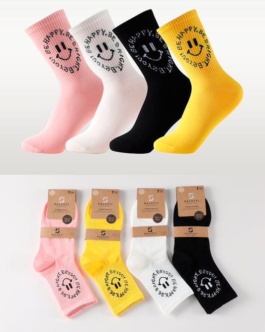 Calcetines de caña alta tipo casual talla 35 a la 41 modelo "Be happy"