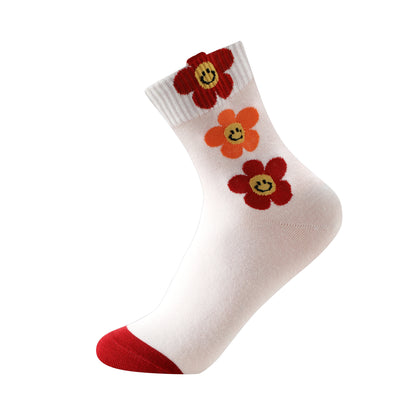 Calcetines de caña media tipo casual talla 35 a la 41 modelo "Happy flower"