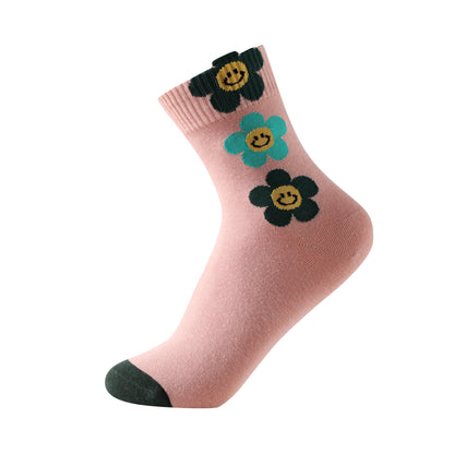 Calcetines de caña media tipo casual talla 35 a la 41 modelo "Happy flower"