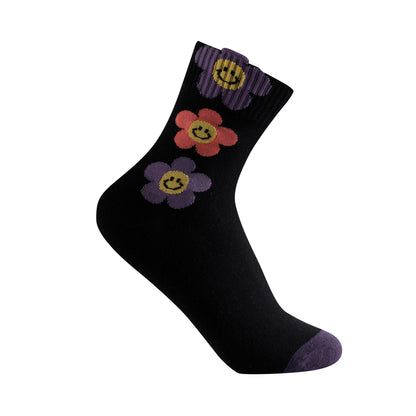 Calcetines de caña media tipo casual talla 35 a la 41 modelo "Happy flower"