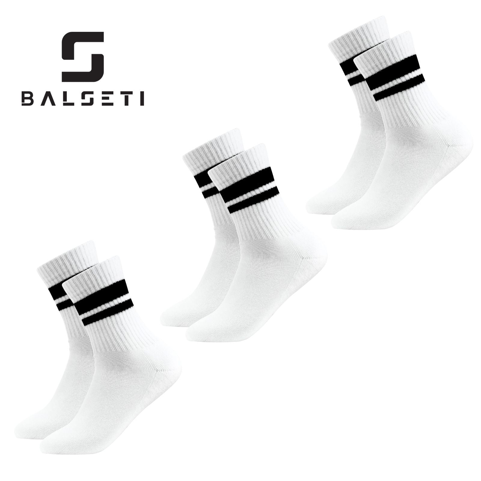 Calcetines deportivos unisex clásicos Blanco con 2 franjas negras