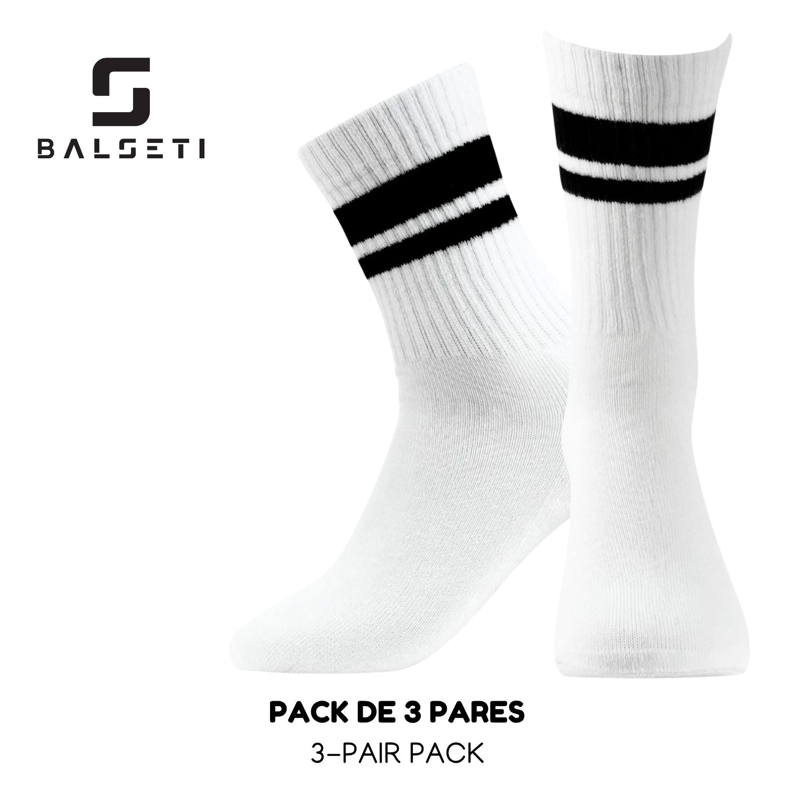 Calcetines deportivos unisex clásicos Blanco con 2 franjas negras