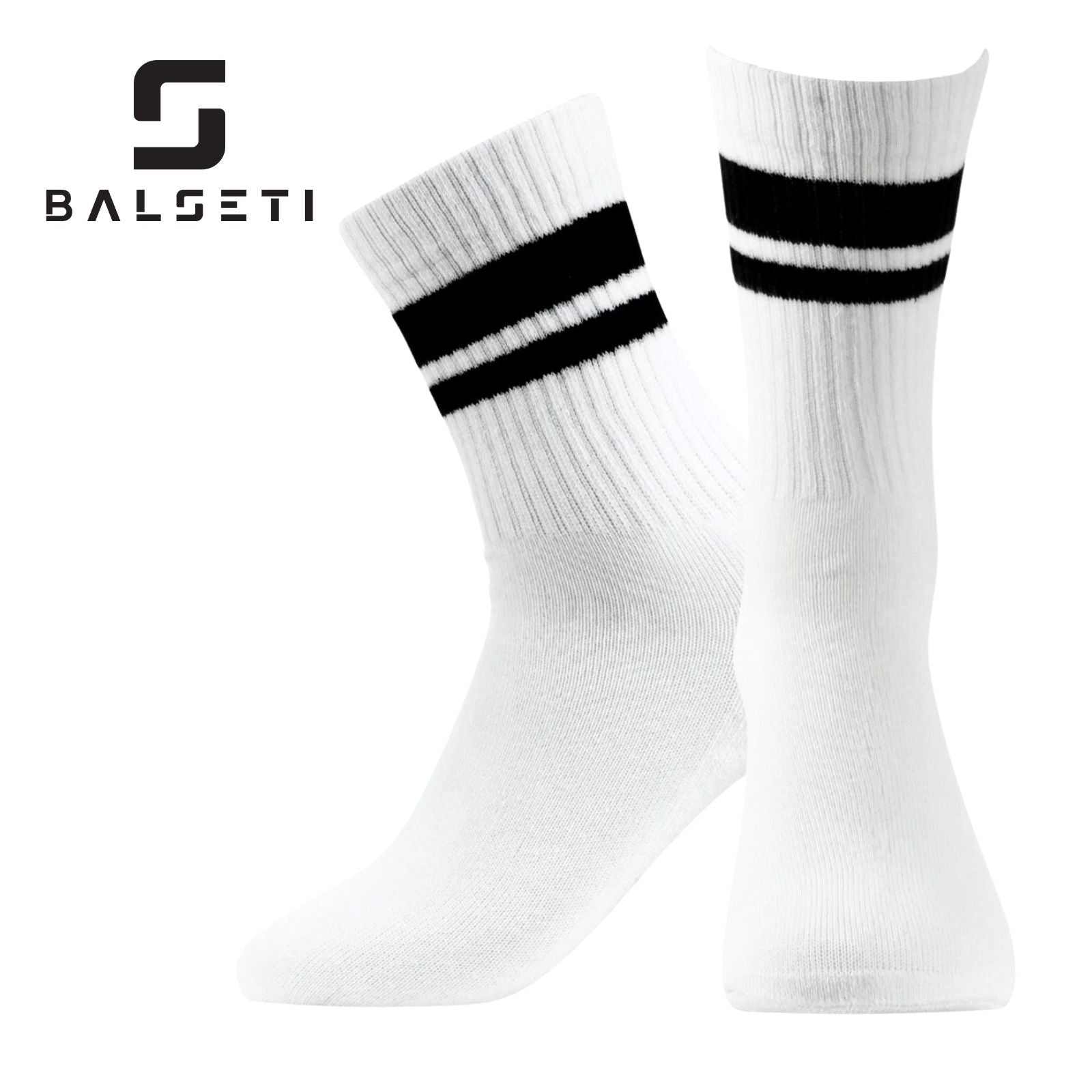 Calcetines deportivos unisex clásicos Blanco con 2 franjas negras