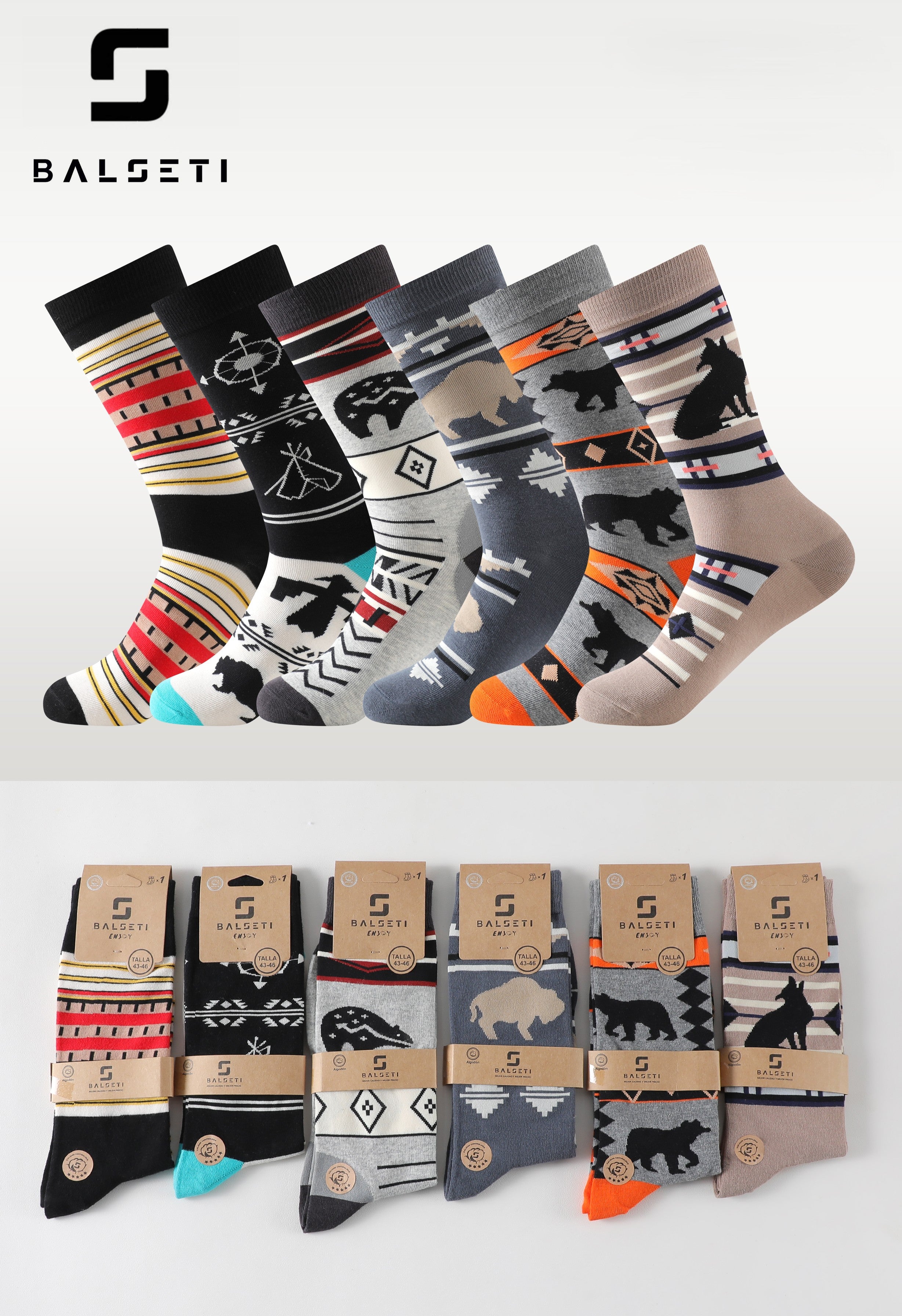 Calcetines Unisex con Estampados Divertidos y Rayas de Colores