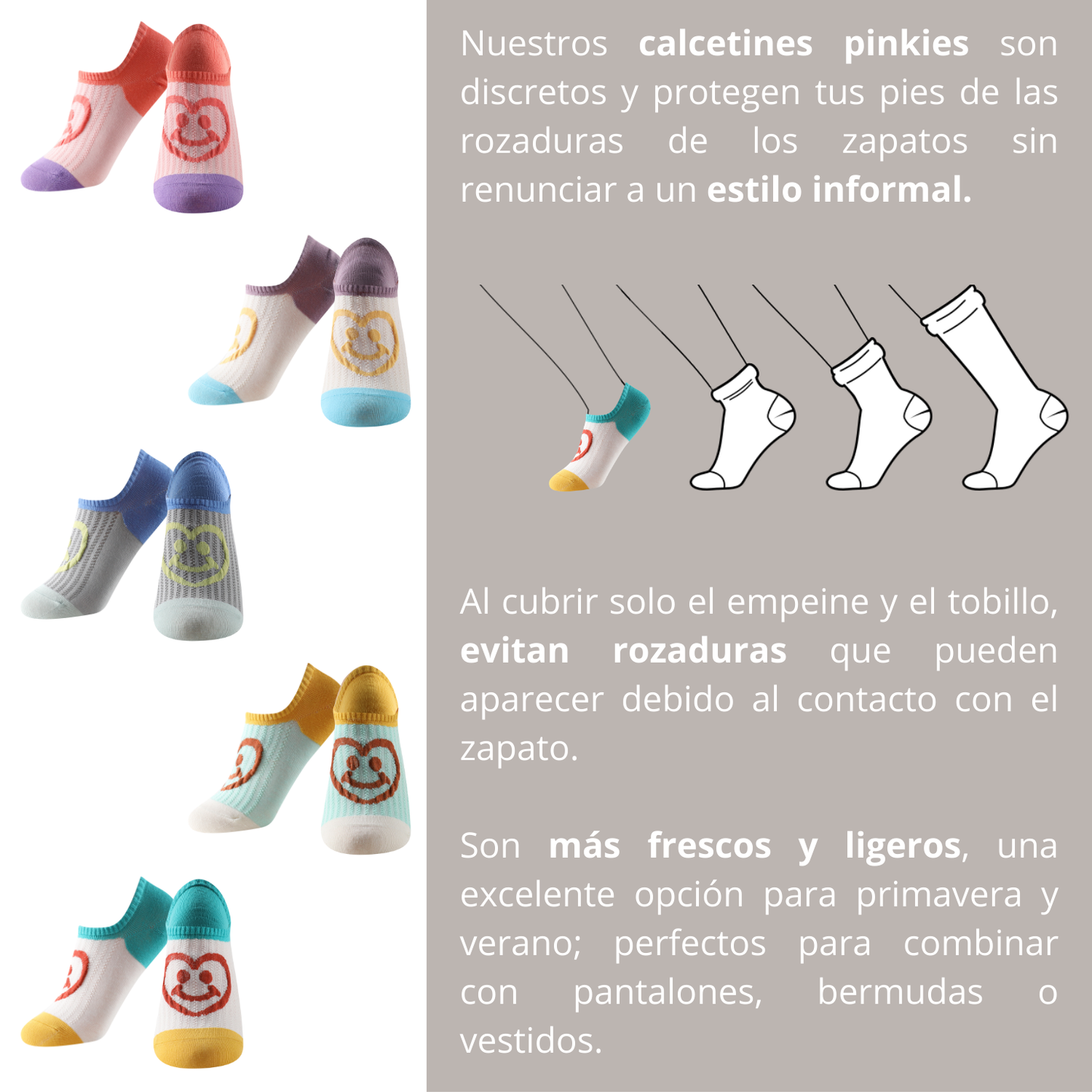 Calcetines estampados invisibles unisex modelo "Smile pinkis" talla única para las tallas de la 35 a la 41