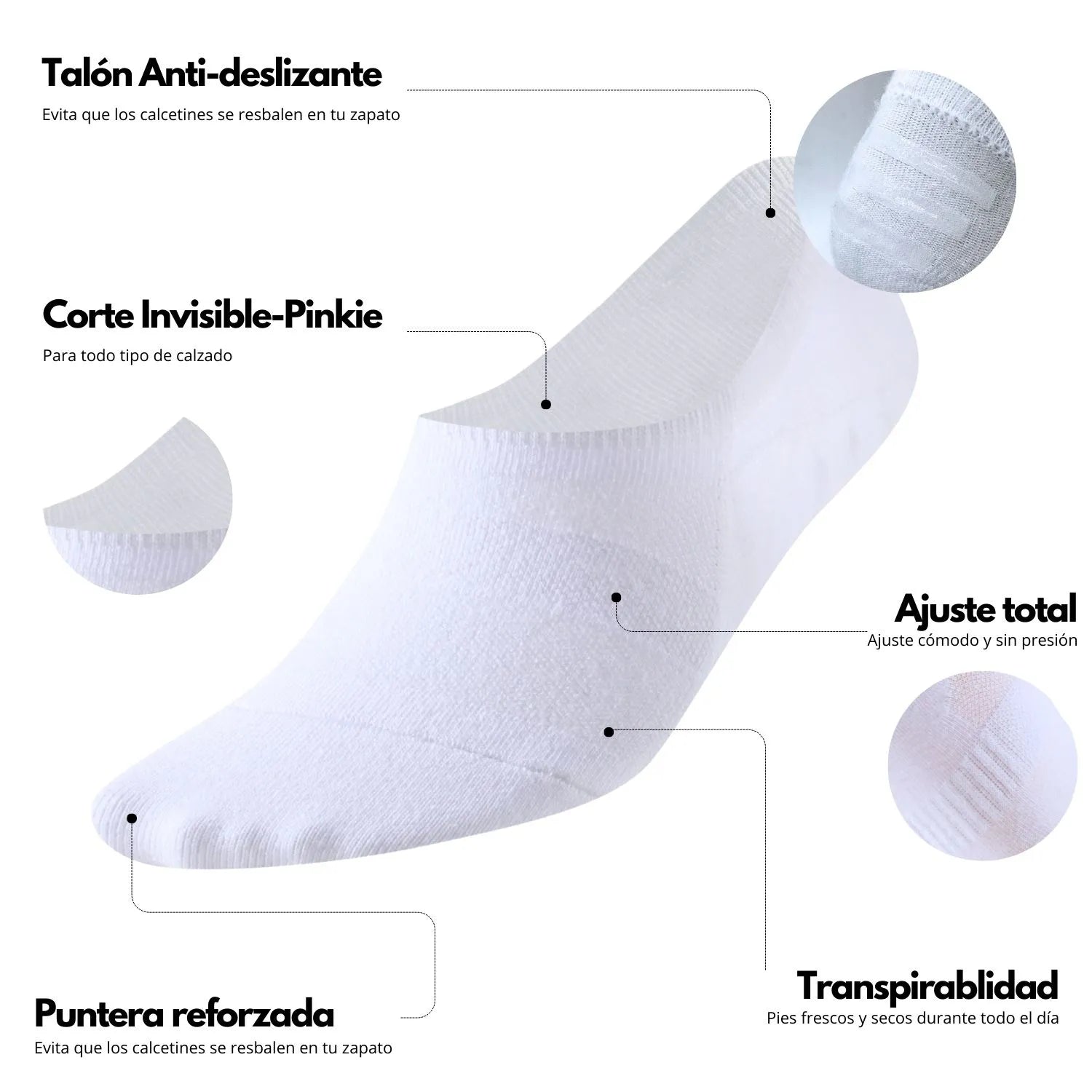 Calcetines invisibles o pinkies en varios colores