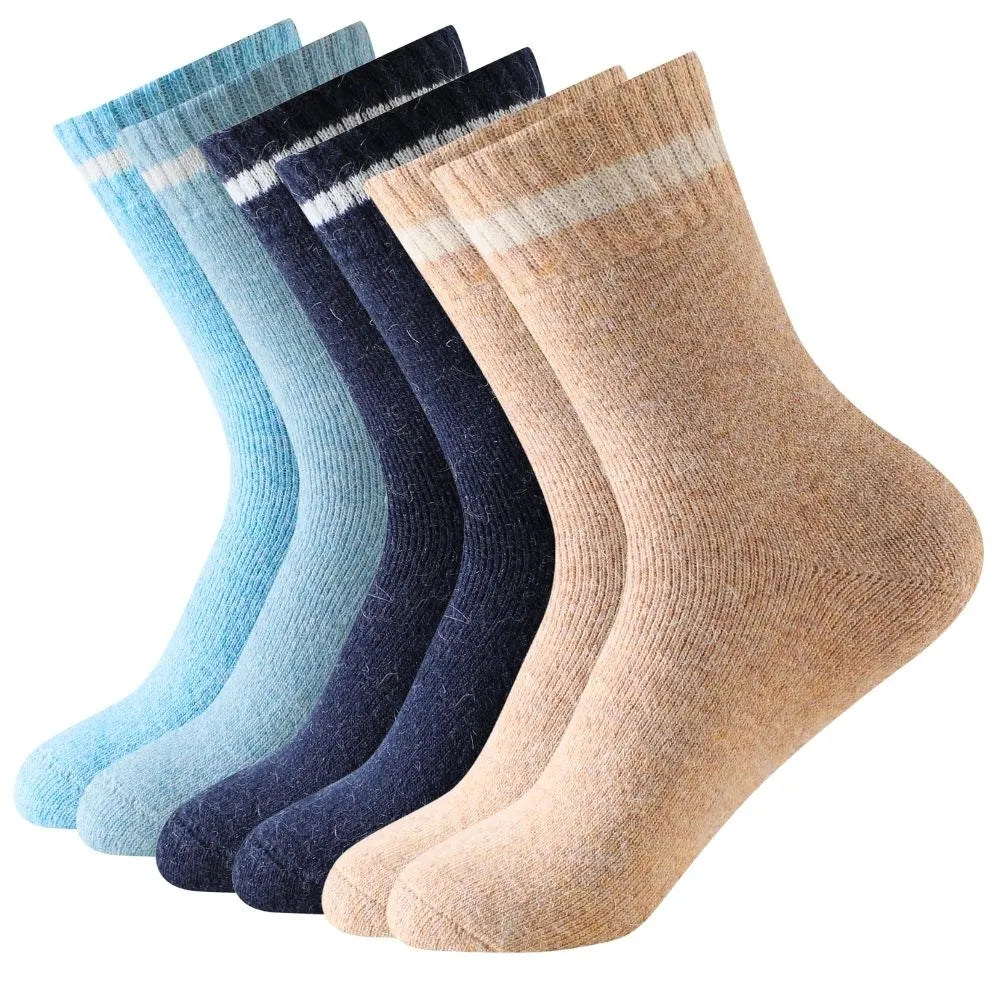 Calcetines de lana para invierno con raya blanca