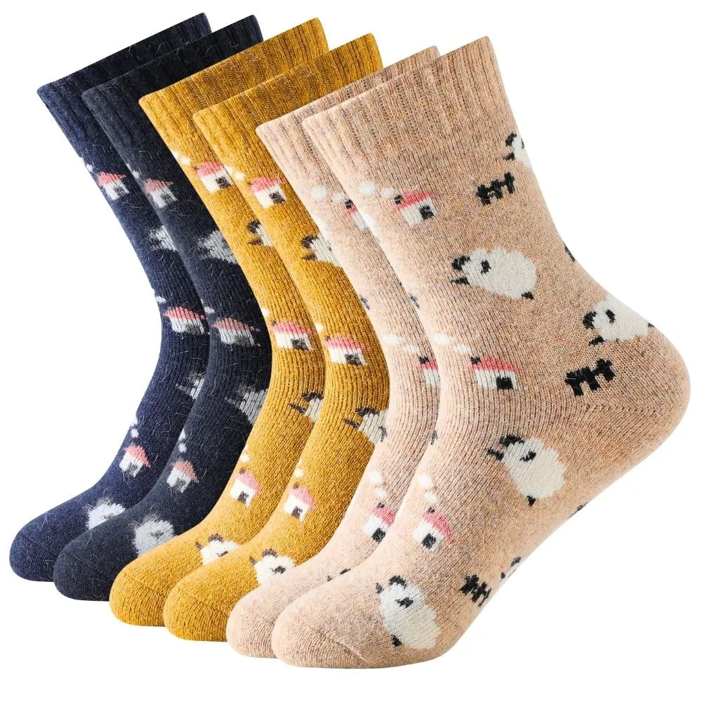 Calcetines de lana para invierno con dibujos de ovejitas