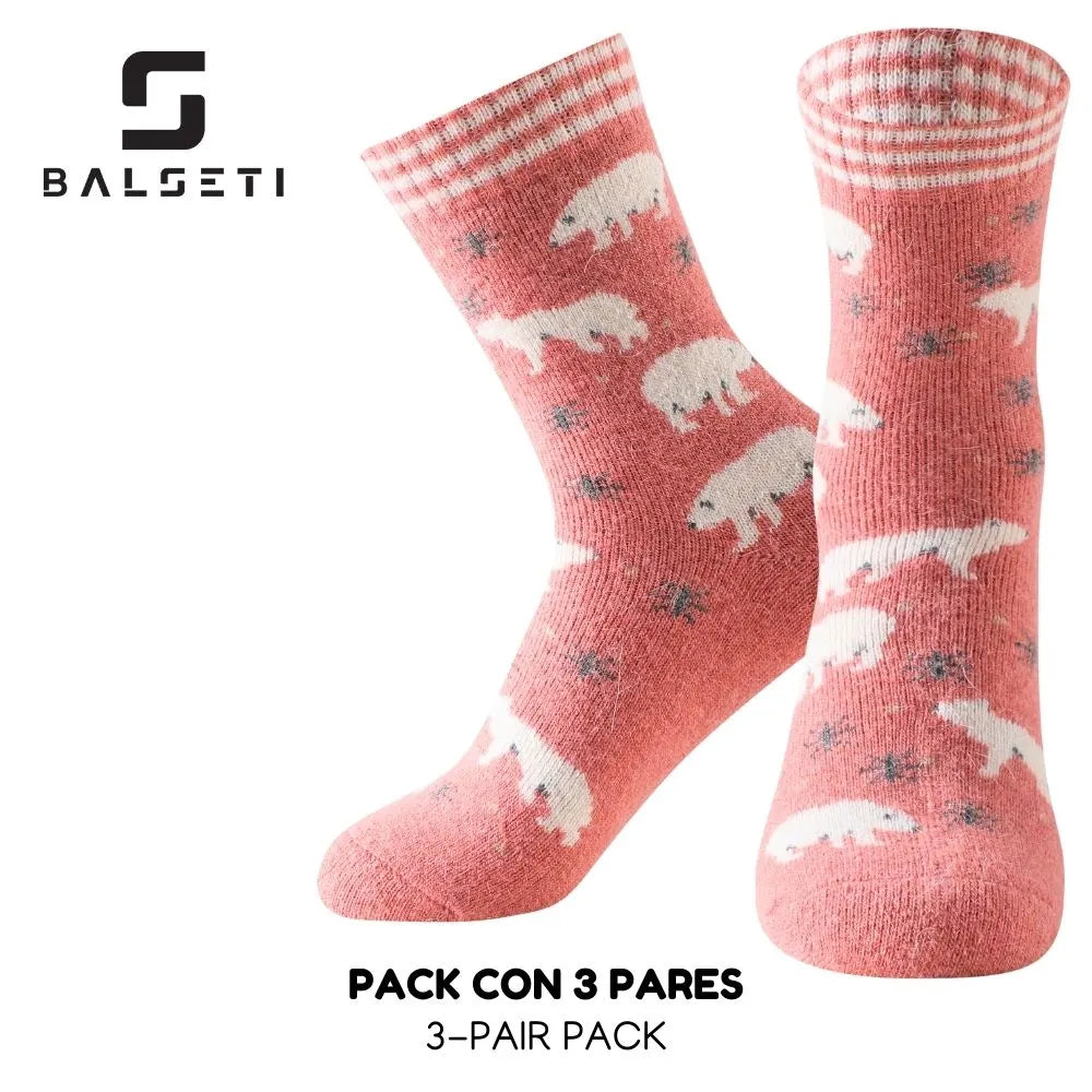 Calcetines de lana para invierno con ositos y copos de nieve