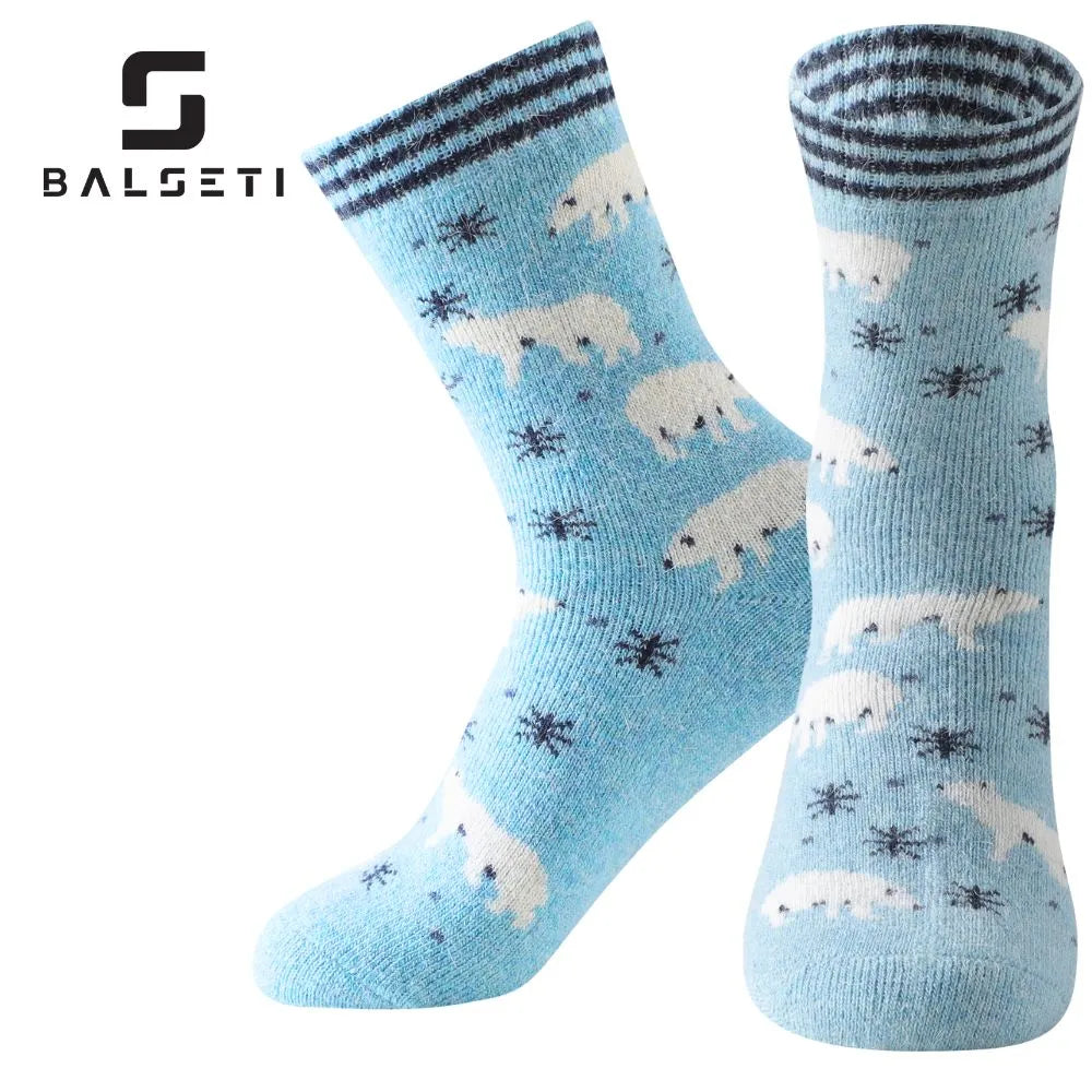 Calcetines de lana para invierno con ositos y copos de nieve