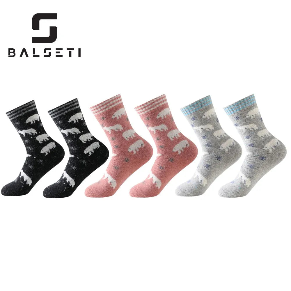 Calcetines de lana para invierno con ositos y copos de nieve