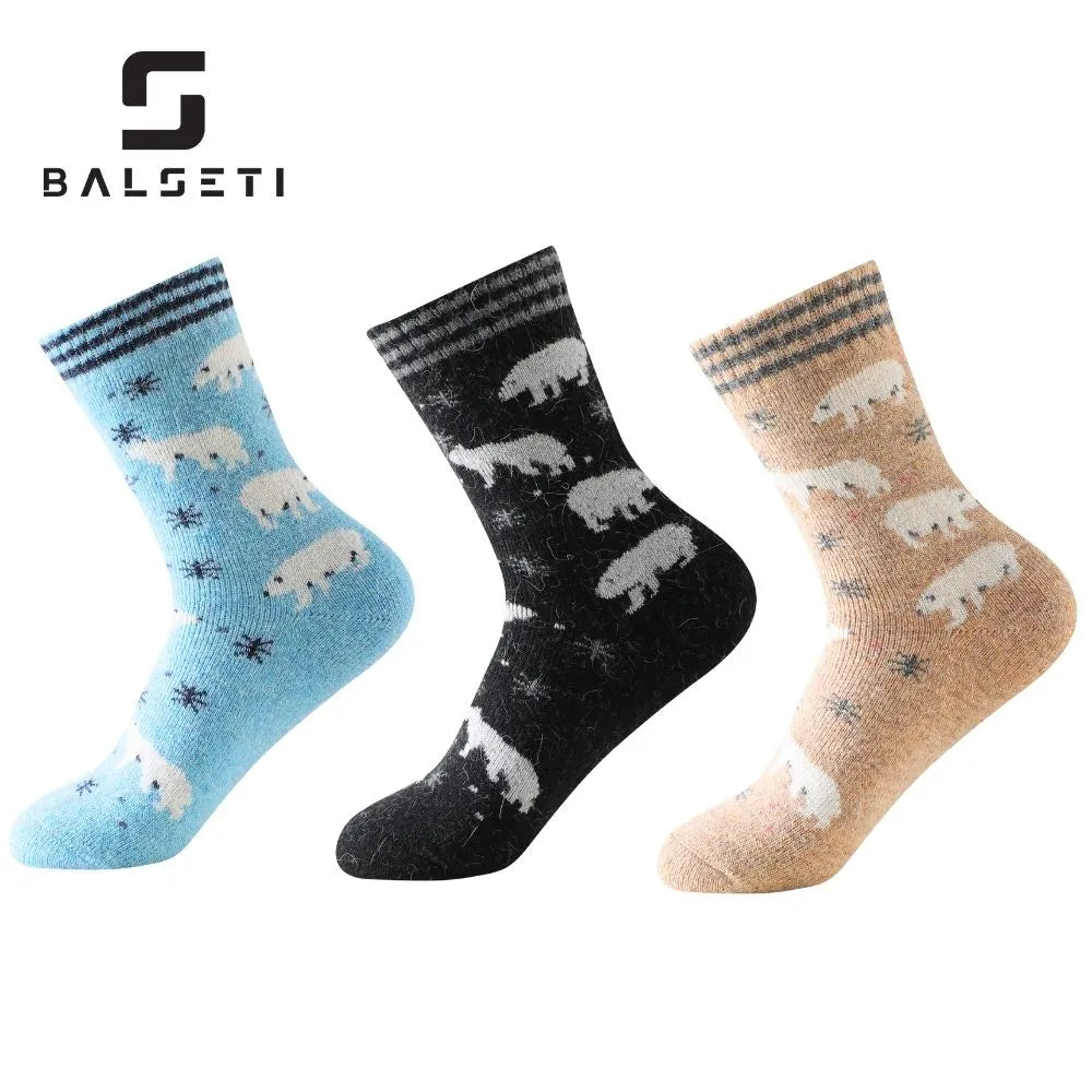 Calcetines de lana para invierno con ositos y copos de nieve