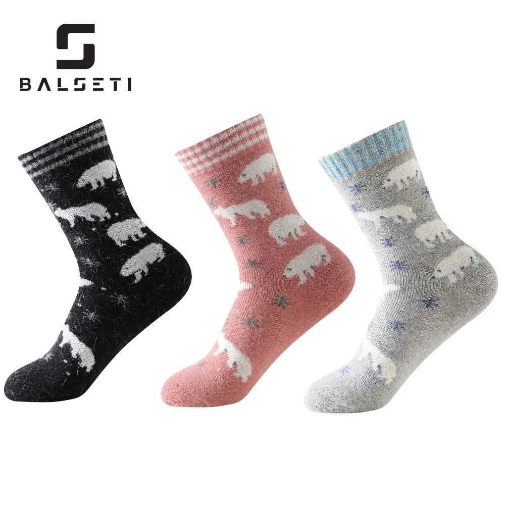Calcetines de lana para invierno con ositos y copos de nieve