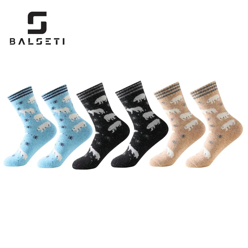 Calcetines de lana para invierno con ositos y copos de nieve