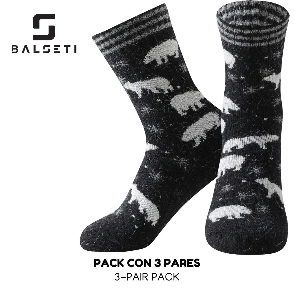 Calcetines de lana para invierno con ositos y copos de nieve