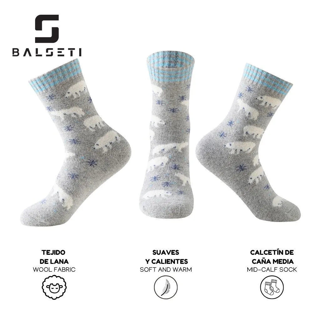 Calcetines de lana para invierno con ositos y copos de nieve