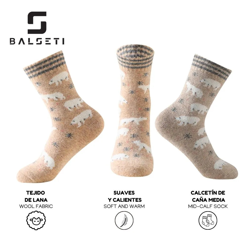 Calcetines de lana para invierno con ositos y copos de nieve
