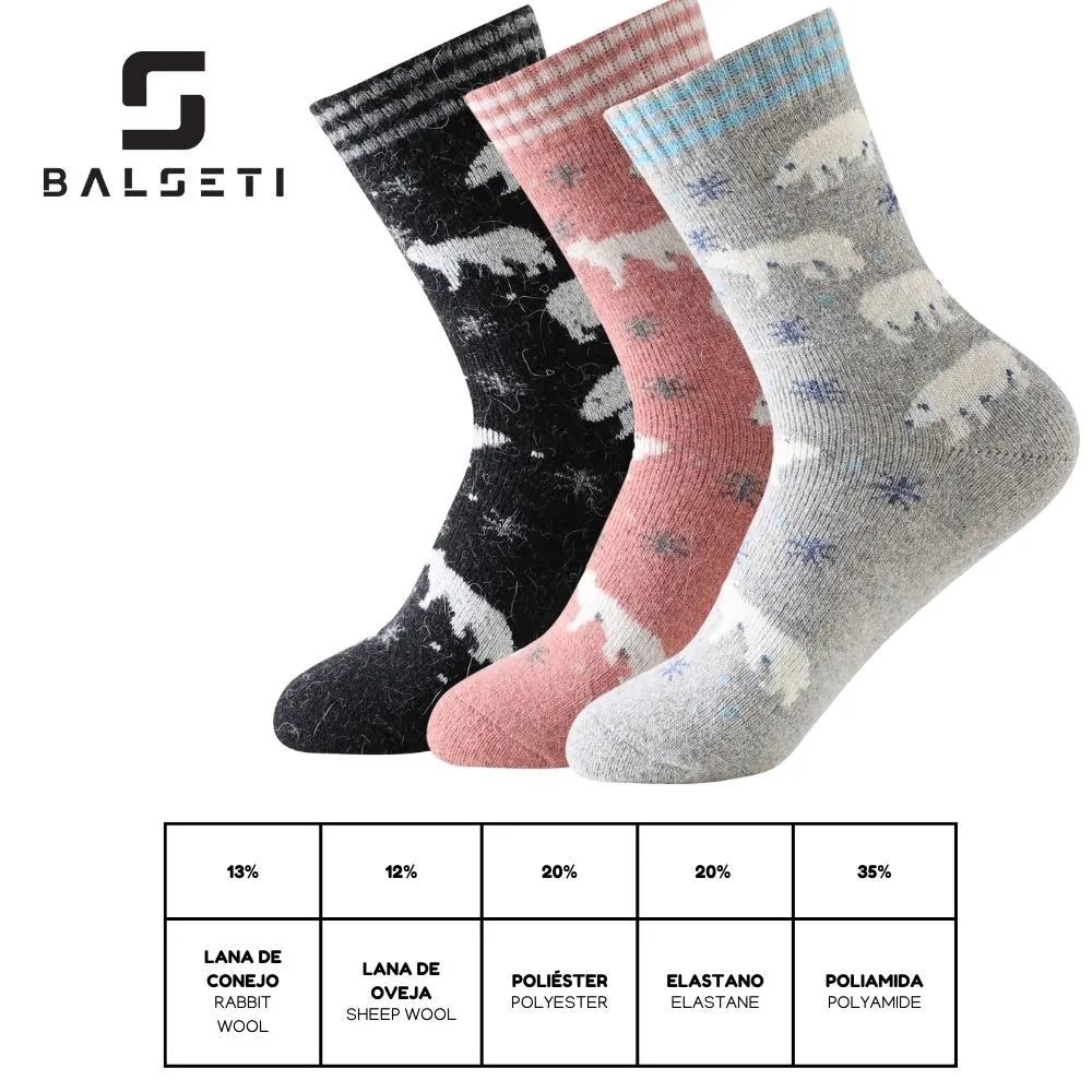 Calcetines de lana para invierno con ositos y copos de nieve