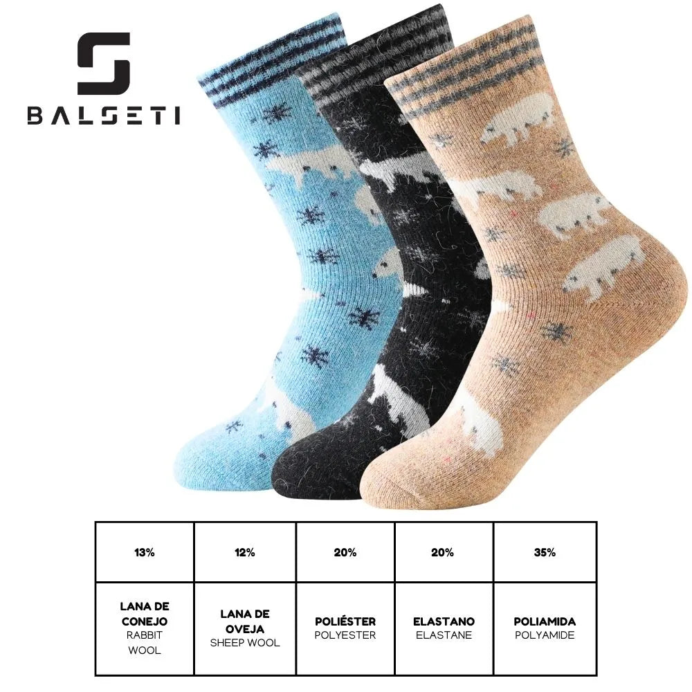Calcetines de lana para invierno con ositos y copos de nieve