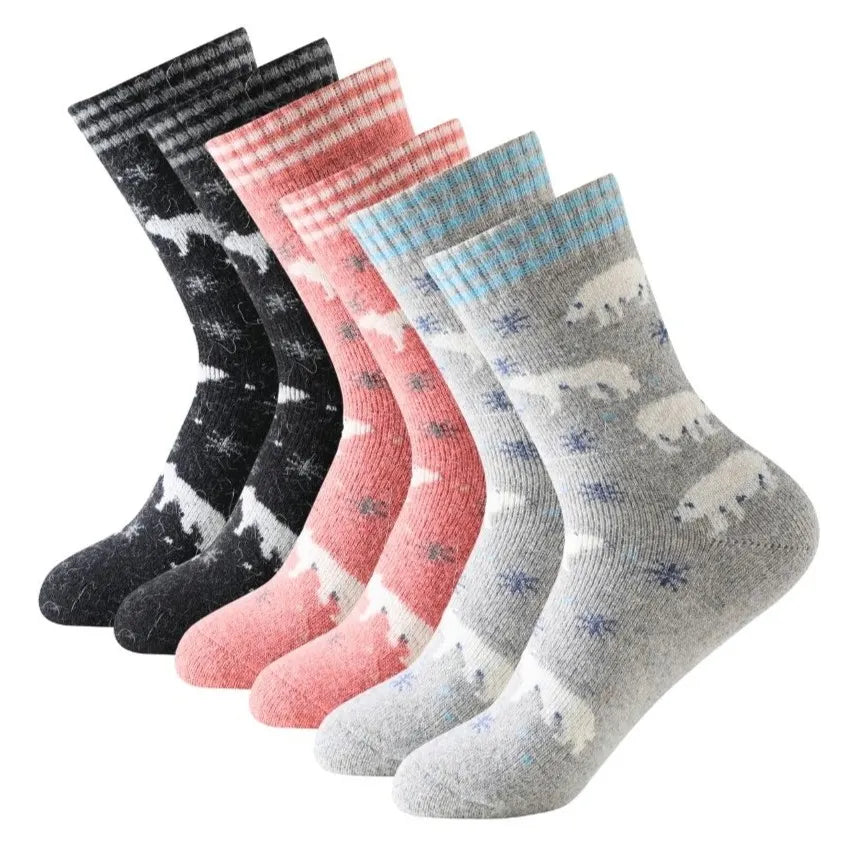 Calcetines de lana para invierno con ositos y copos de nieve
