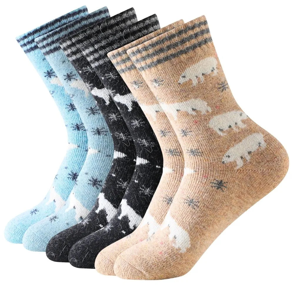 Calcetines de lana para invierno con ositos y copos de nieve