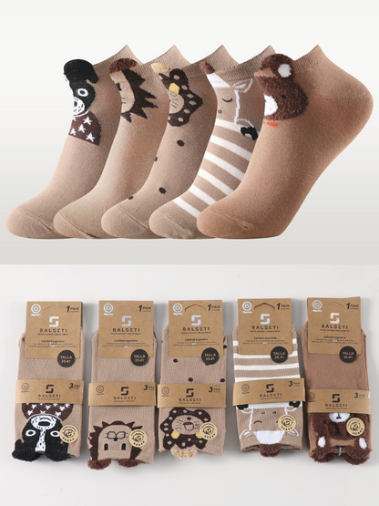 Calcetines estampados invisibles unisex con orejitas modelo "Animales" talla única para las tallas de la 35 a la 41