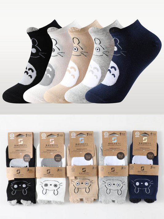 Calcetines estampados invisibles unisex con orejitas modelo "Totoro" talla única para las tallas de la 35 a la 41