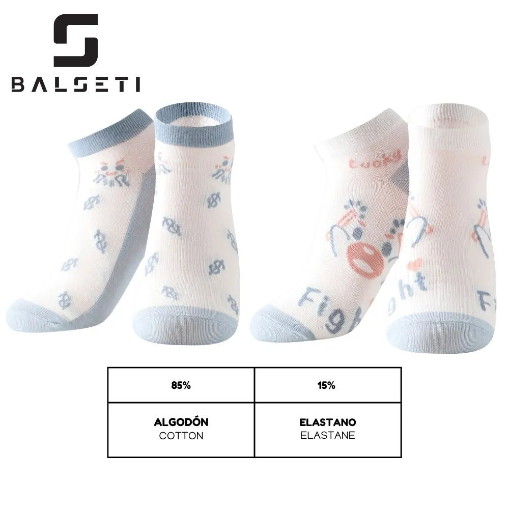 Calcetines tobilleros con dibujos variados en azul