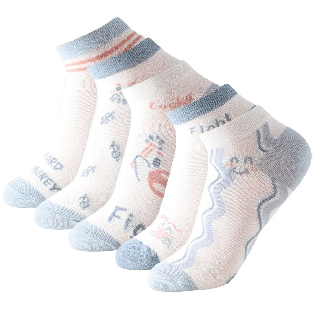 Calcetines tobilleros con dibujos variados en azul