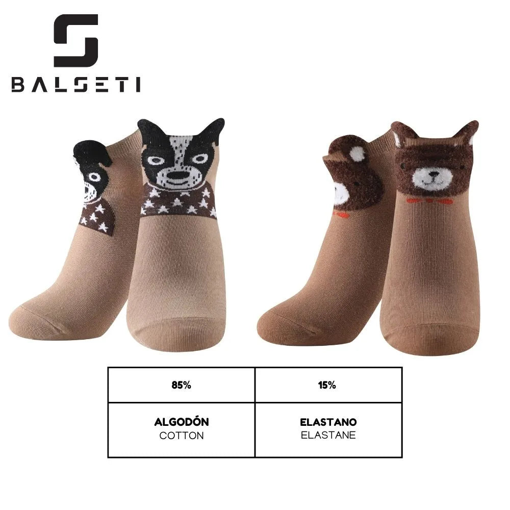 Calcetines tobilleros con dibujos de animales y orejitas