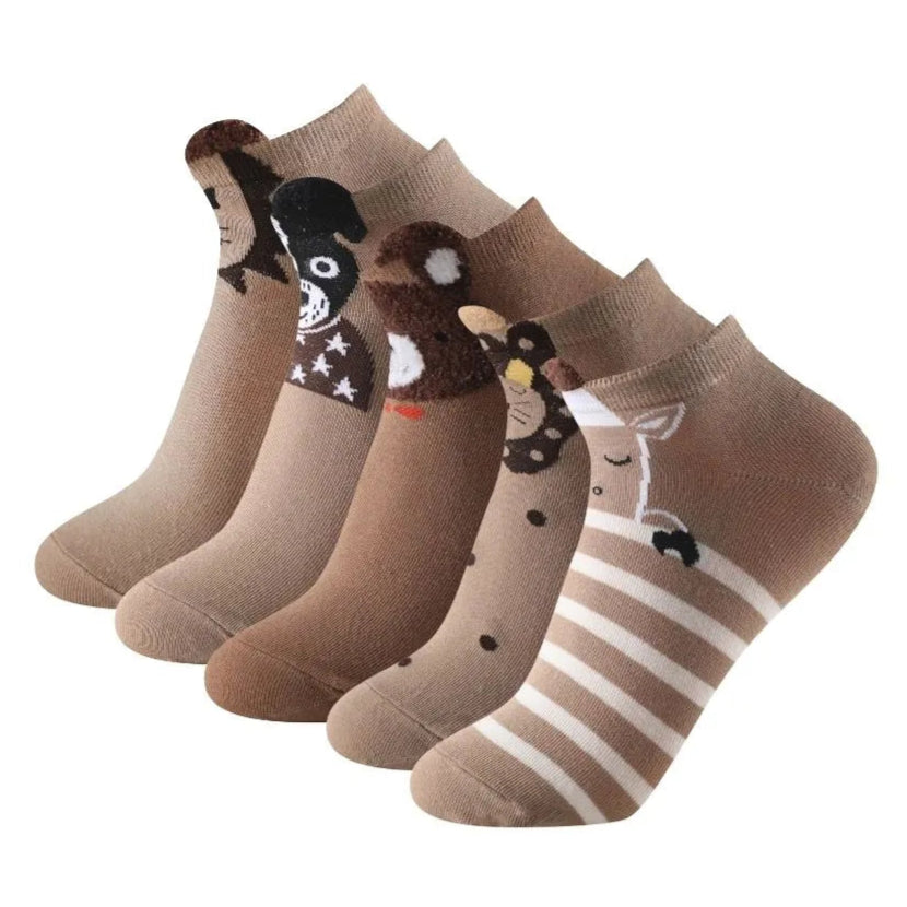 Calcetines tobilleros con dibujos de animales y orejitas
