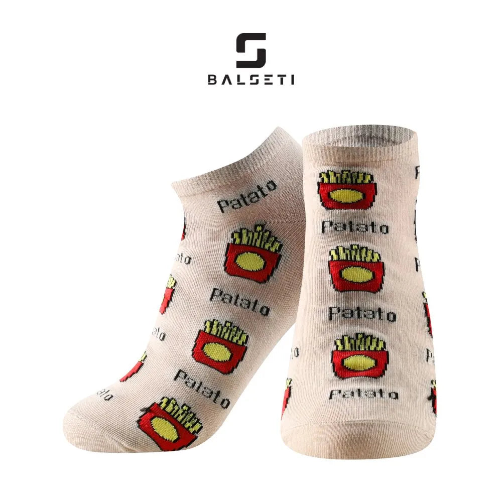 Calcetines tobilleros coloridos con dibujos de comida