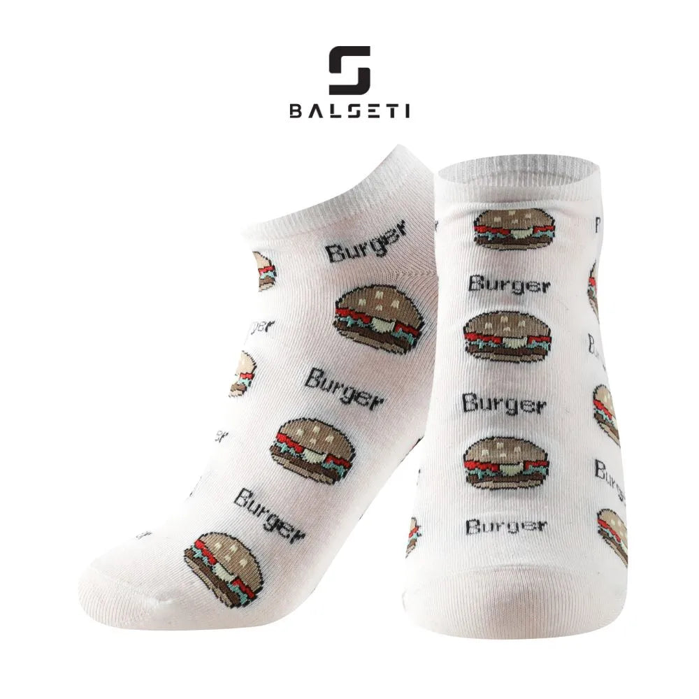 Calcetines tobilleros coloridos con dibujos de comida
