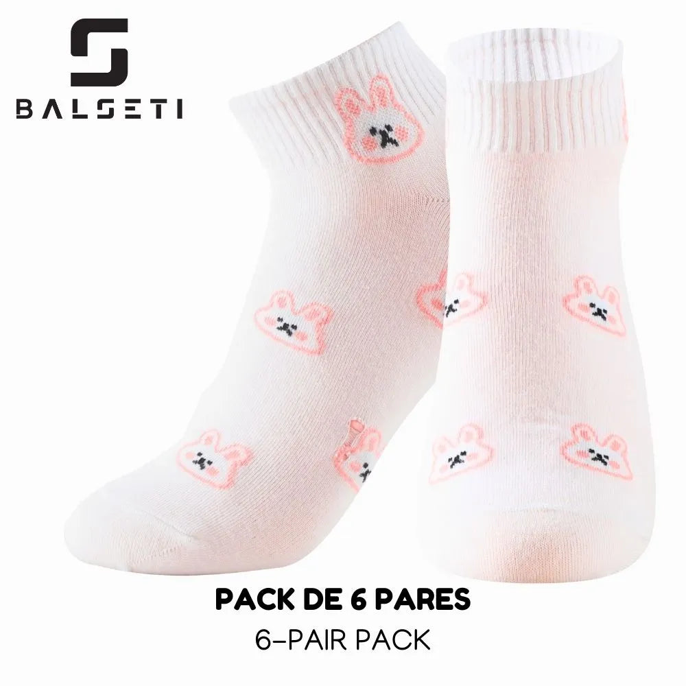 Calcetines tobilleros con rayas y estampado de conejitos