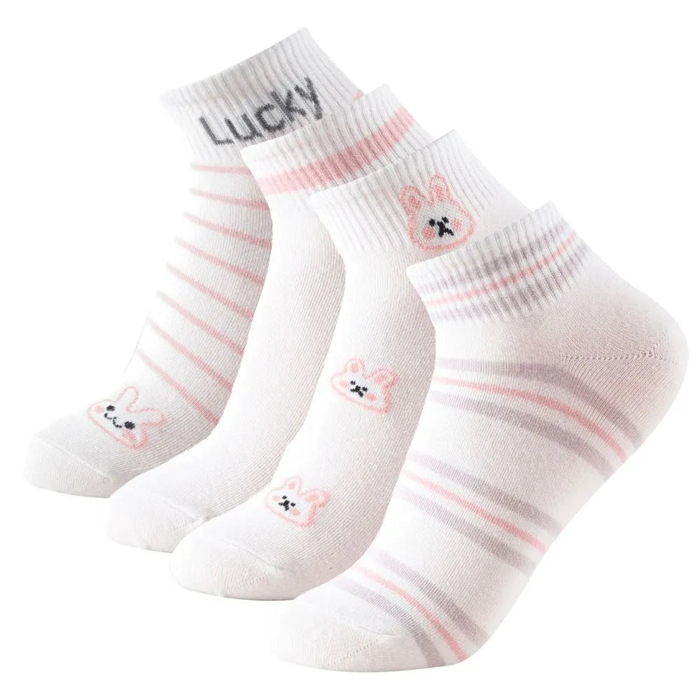 Calcetines tobilleros con rayas y estampado de conejitos